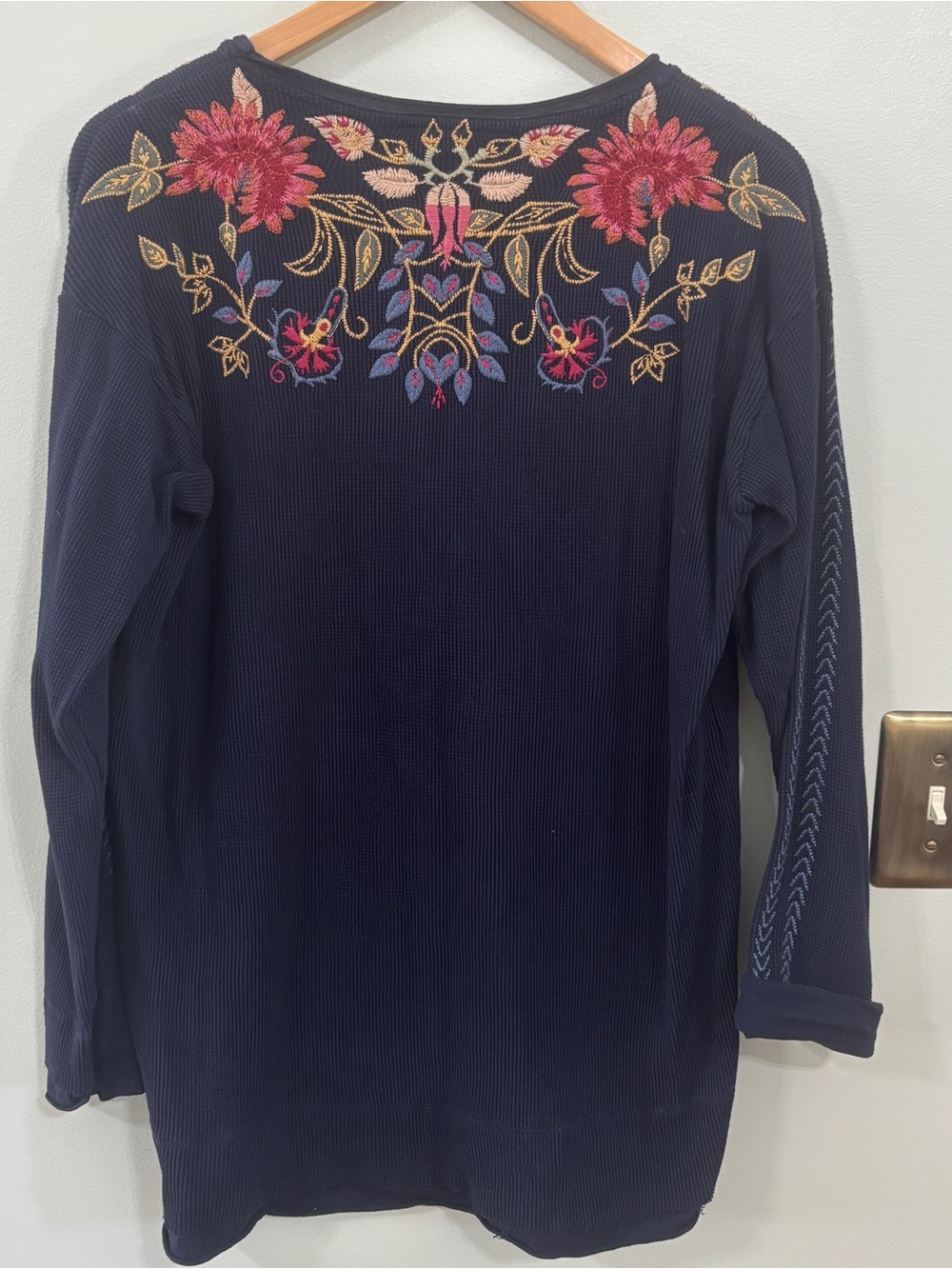 Johnny Was Ioana long sleeve floral embroidered thermal navy blue large - Picture 7 of 9